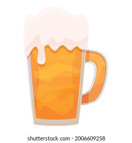 Vector de dibujos animados de iconos de la taza de cerveza. Bebida de vidrio de espuma. Tosta de barra de pinzas
