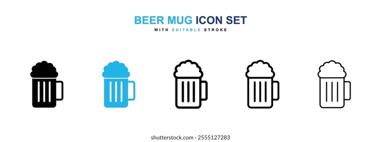 Beer mug icon collection in black and blue colors