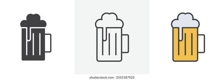 Beer mug icon collection in black and colored style.