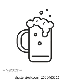 beer mug icon, draft alcohol drink, thin line vector illustration on white background