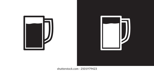 Beer mug icon, Drink glass icon. Glass cup icon for drinks in flat style. Vector illustration isolated on black and white background. Eps10