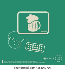 Beer mug icon and flat design elements. Line icons for application development, web page coding and programming,  web design, creative process, social media, seo.