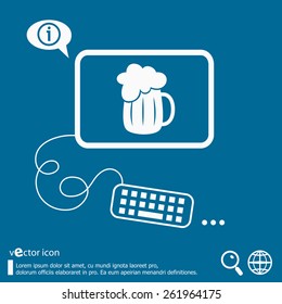 Beer mug icon and flat design elements. Line icons for application development, web page coding and programming, creative process, social media, print.