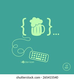 Beer mug icon and flat design elements. Design concept icons for application development, web page coding and programming, web design, creative process, social media, seo.