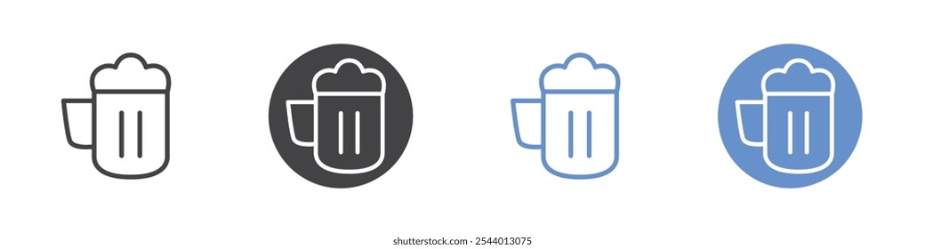 Beer mug icon Flat set in black and white color