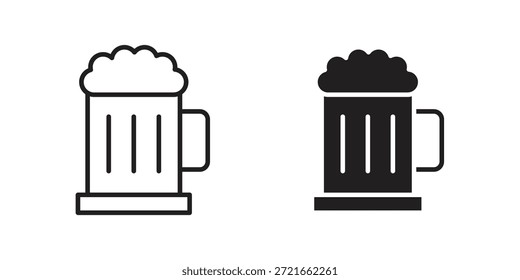 Icono de taza de cerveza plana y delgada carrera paquete de Vector. Conjunto de iconos editables