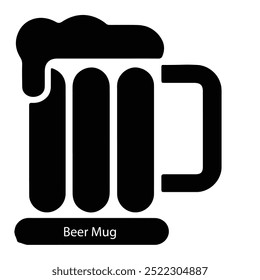 beer mug icon flat vector illustration black logo, vector icon, vector graphics, dark beer mug with overflowing foam, isolated on a white background. 