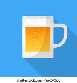 Beer mug icon. Flat vector illustration on blue background