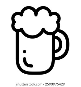 Beer mug icon with foam. Black and white vector illustration, perfect for beverage, bar, and party themes. Clean and minimalist design.