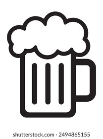 Beer mug icon with foam isolated on a white background. Beer mug emoji illustration. Cheer up friend. Lager beer. Have a beer with your friends. Great for pub menu illustrations. Cold drinks concept.