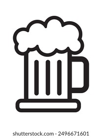 Beer mug icon with foam isolated on a white background. Beer mug emoji illustration. Cheer up friend. Lager beer. Have a beer with your friends. Great for pub menu illustrations. Cold drinks concept.