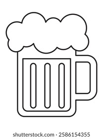 Beer mug icon with foam isolated on a white background. Beer mug outline style. Cheer up friend. Lager beer. Have a beer with your friends. Great for pub menu illustrations. Cold drinks concept.