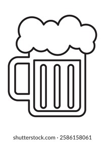 Beer mug icon with foam isolated on a white background. Beer mug outline style. Cheer up friend. Lager beer. Have a beer with your friends. Great for pub menu illustrations. Cold drinks concept.