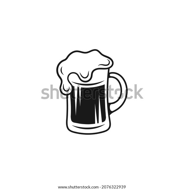 白い背景にビールのマグアイコン モノクロフラットデザイン 手描きのベクターイラスト のベクター画像素材 ロイヤリティフリー