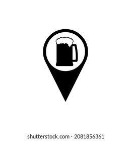 Beer mug icon with beer and location symbol. Isolated editable vector illustration and clipart on white background.