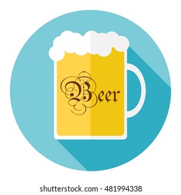 Beer mug, beer mug icon, Oktoberfest, glass, drink, alcohol. Flat design, vector.