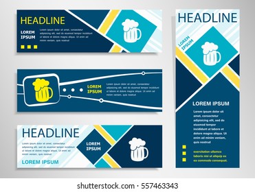 Beer mug icon on horizontal and vertical banner. Beer mug symbol abstract banner, flyer design template. 