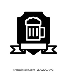 Beer Mug Icon on Shield Badge with Ribbon: Award, Crest, and Pub Symbol for Branding
