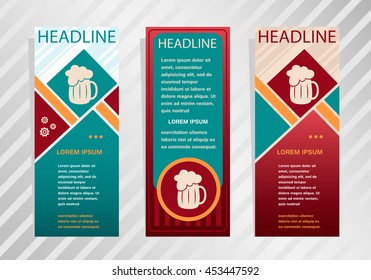 Beer mug icon on vertical banner. Modern abstract flyer, banner, brochure design template.