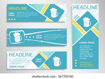 Beer mug icon on vertical and horizontal banner. Modern abstract flyer, banner design template.