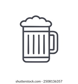 Beer mug icon outline. A simple line drawing of a beer mug with foam. Perfect for use in brewery branding or beer-related designs.