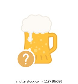 Beer mug icon with question mark. Alcohol beverage icon and help, how to, info, query symbol. Vector illustration