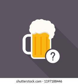 Beer mug icon with question mark. Alcohol beverage icon and help, how to, info, query symbol. Vector illustration