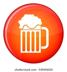 Beer mug icon in red circle isolated on white background vector illustration