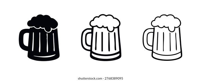Beer mug icon set for bar menus and brewery designs. Refreshing alcoholic drink symbols.