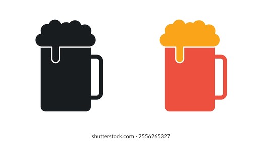 Beer mug icon set in black and colored versions.