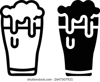 Beer Mug Icon Set – Black and White Frothy Drink Symbol Vector Illustration