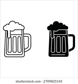 Beer Mug Icon Set Line Art and Silhouette beer glass