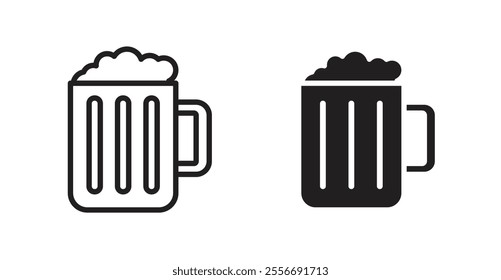 Beer mug icon set in Thin line black color.