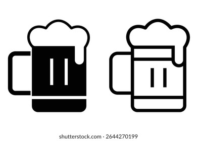 Beer mug icon, Beer mug vector icon back and white. Classic frothy beer glass symbol for bar, pub. Flat vector illustration.