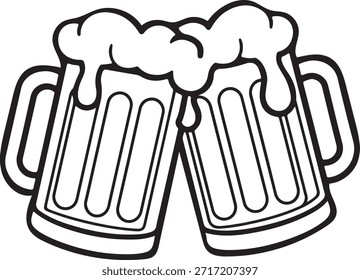 Vector Arte de la línea del icono de la taza de cerveza, Ilustración vectorial del icono de la bebida del vidrio de la cerveza 