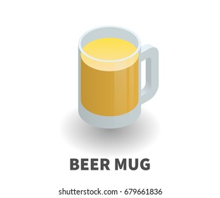 Beer Mug icon, vector symbol in isometric 3D style isolated on white background.