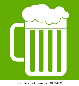 Beer mug icon white isolated on green background. Vector illustration