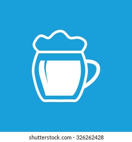 Beer mug icon, white simple image isolated on blue background