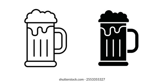 Beer mug icons in black filled and outlined style