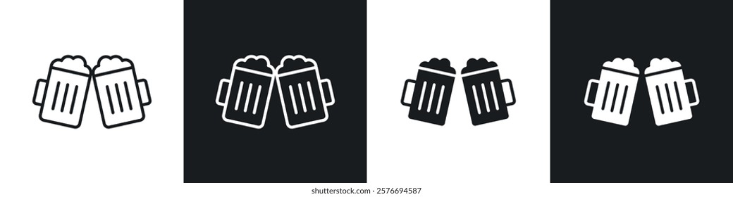 Beer mug icons collection in black and white solid and line style