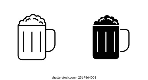 Beer mug icons collection in Filled flat and thin line style.