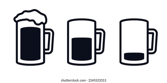 Beer mug icons full half and empty