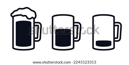 Beer mug icons full half and empty