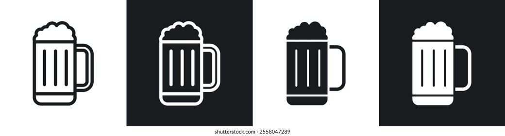 Beer mug icons pack in black and white filled and outlined versions.