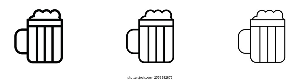 Beer mug icons in tree different stroke sizes