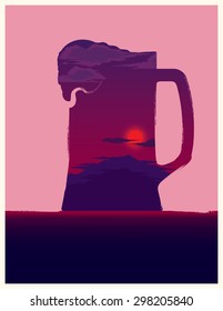 Beer mug illustration with double exposure effect.