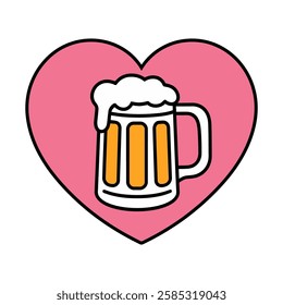 Beer Mug Inside Pink Heart Icon Illustration