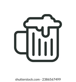 Icono aislado de jarra de cerveza, icono del vector de pub con trazo editable