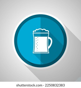 Beer in mug, lager, drink symbol, flat design vector blue icon with long shadow
