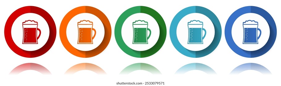 Beer in mug, lager, drink vector icons, flat icon set for logo design, webdesign and mobile applications, colorful web button collection in eps 10